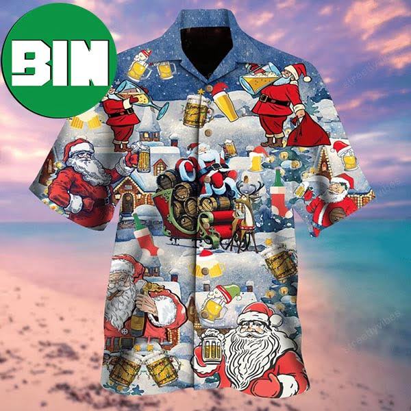 Drinking Beer With Santa Claus Summer Hawaiian Shirt