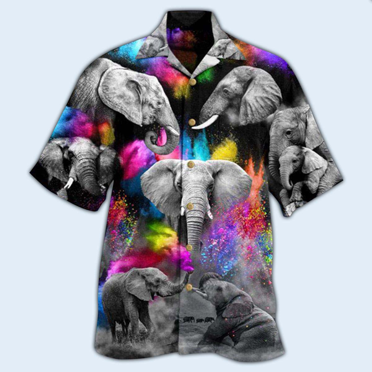 Elephant Grey Elepant with Colorful And Black Style - Hawaiian Shirt