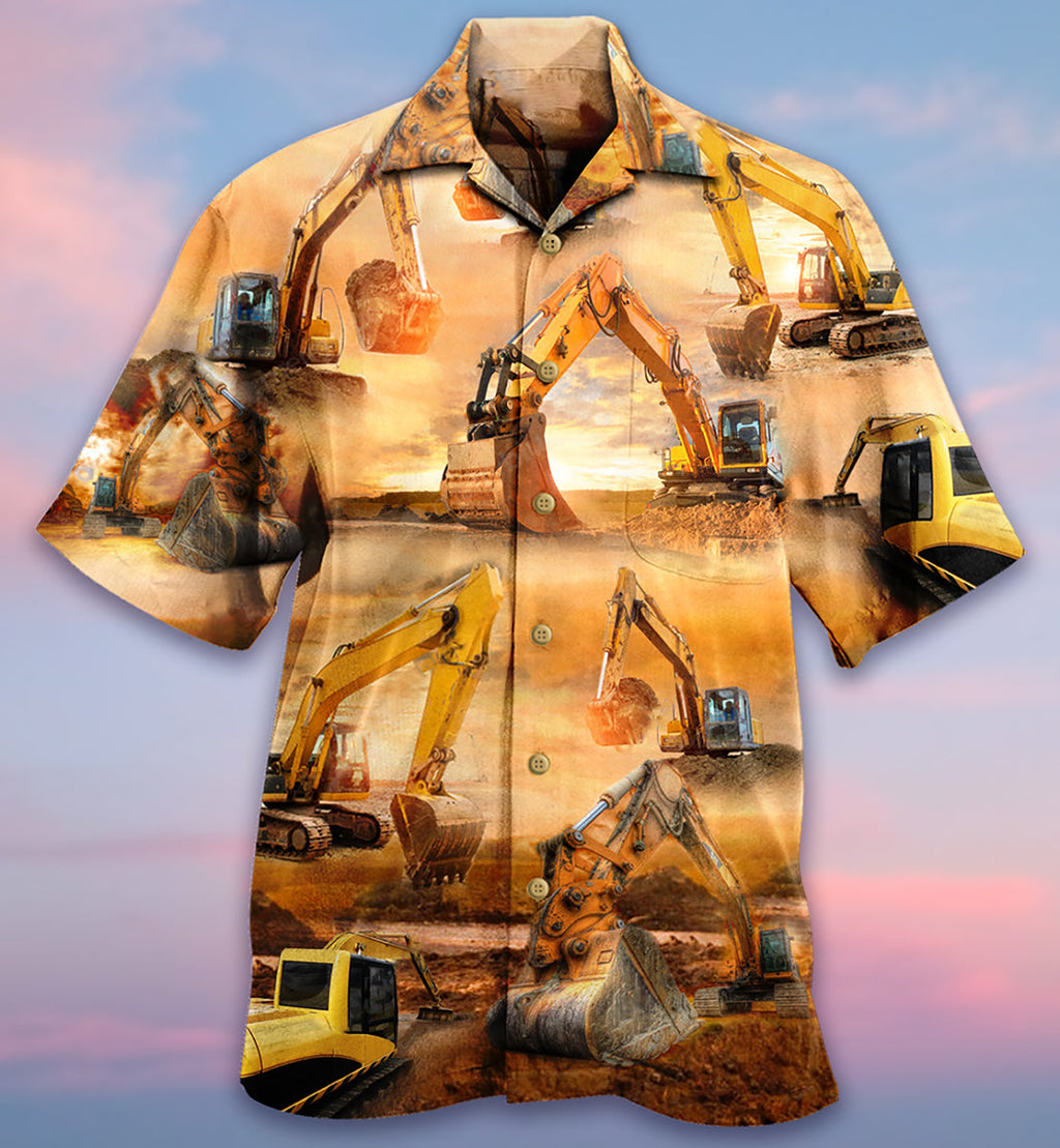 Excavator Working Hard - Hawaiian Shirt