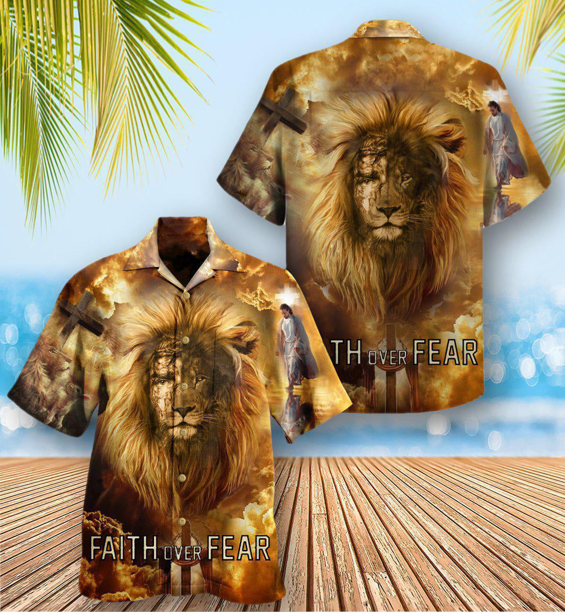 Jesus Lion Faith Over Fear Psalms - Hawaiian Shirt