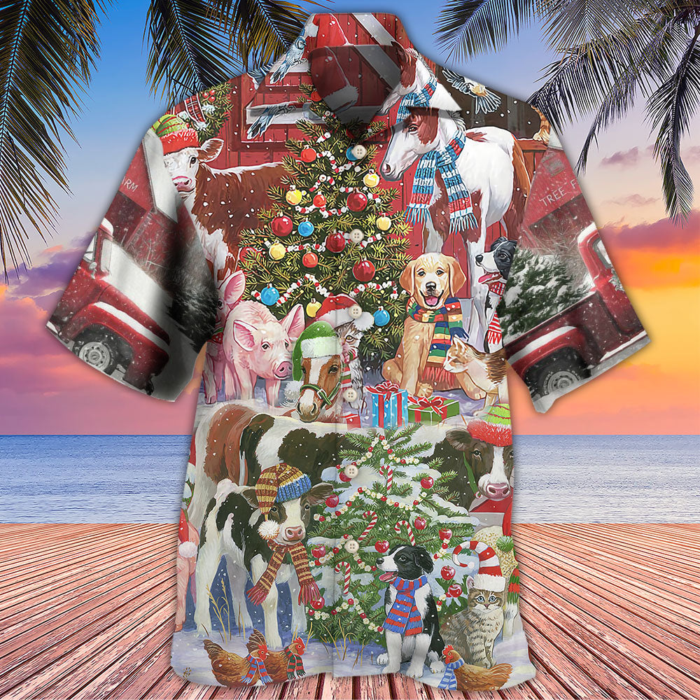 Farm Animals Happy With Xmas Night - Hawaiian Shirt