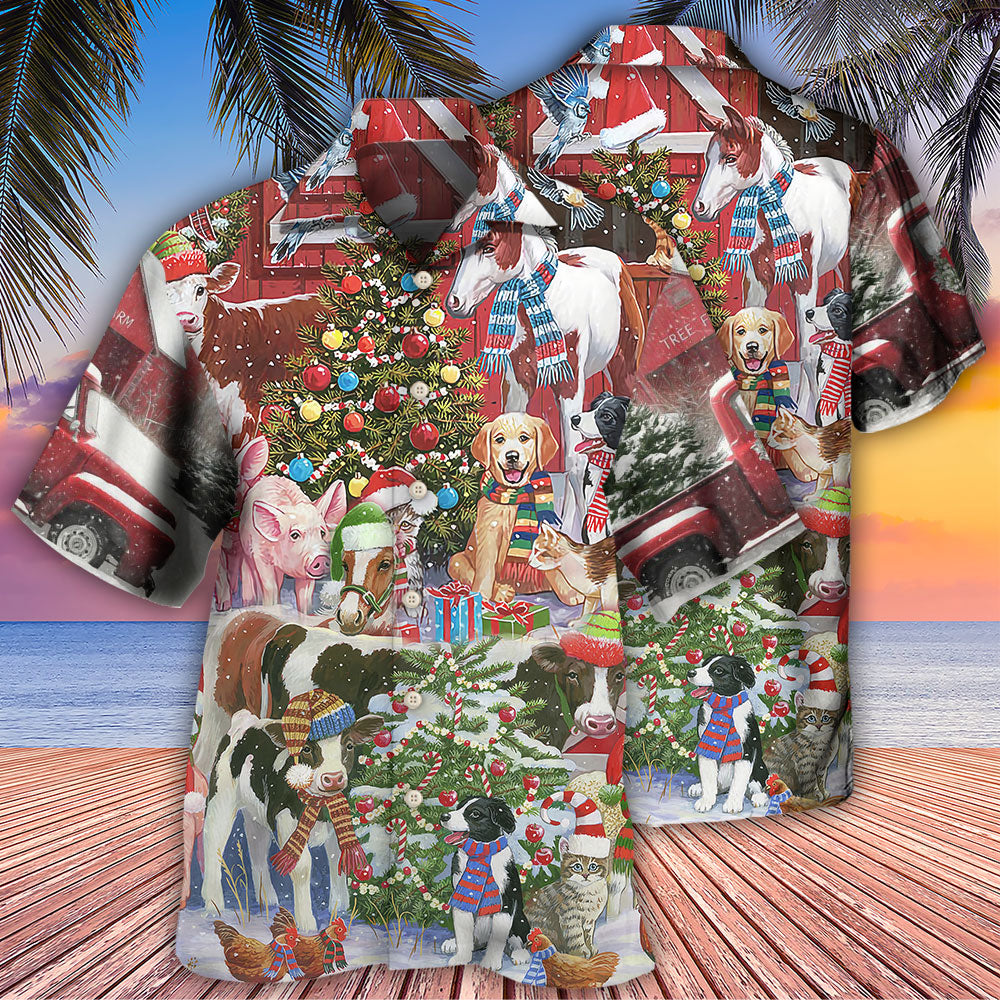 Farm Animals Happy With Xmas Night - Hawaiian Shirt