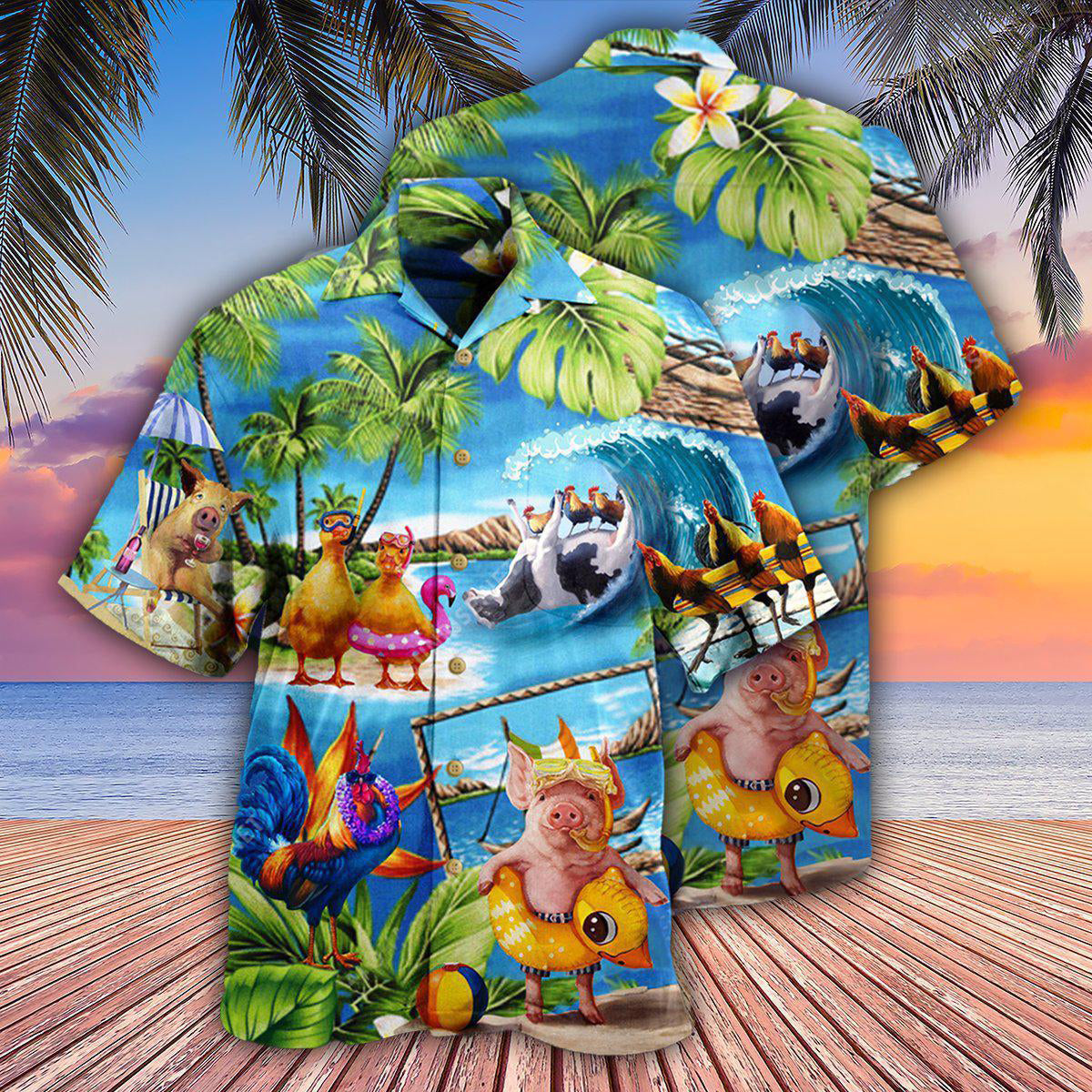Farm Animals Stay Cool Duck Chicken Pig - Hawaiian Shirt
