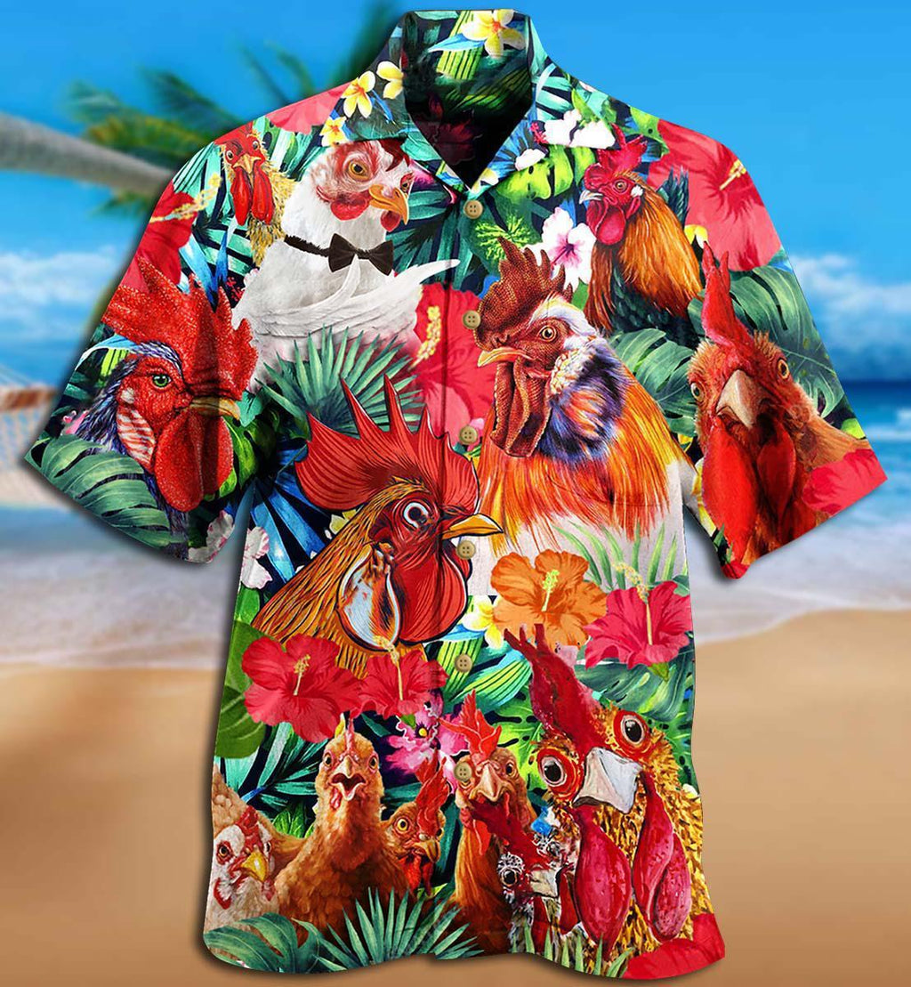 Chicken Loves Summer Tropical Style - Hawaiian Shirt