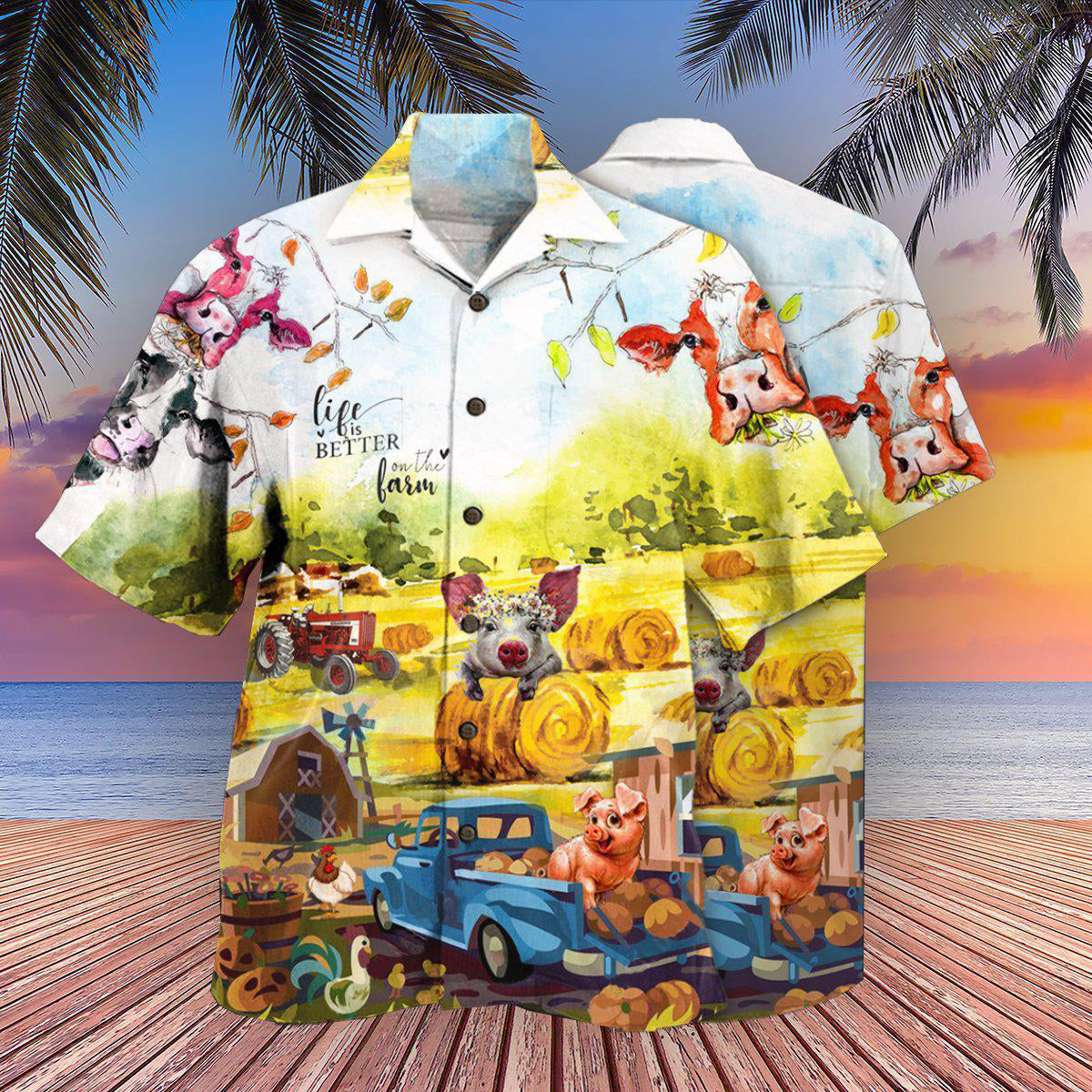 Farm Happy With Cow And Pig - Hawaiian Shirt