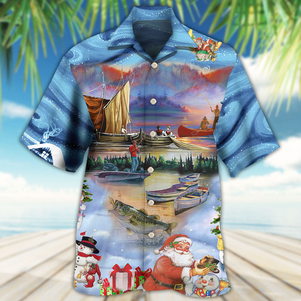 Fishing And Santa Claus Merry Christmas Happy - Hawaiian Shirt