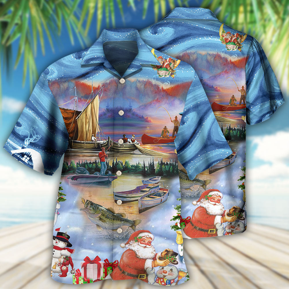Fishing And Santa Claus Merry Christmas Happy - Hawaiian Shirt