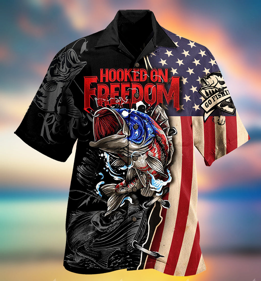 Fishing Hooked On Freedom America Freedom - Hawaiian Shirt