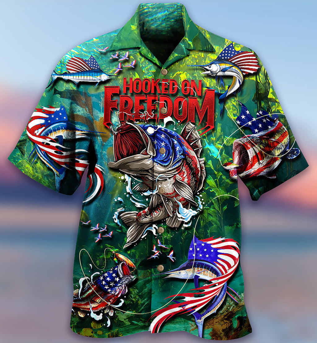 Fishing Hooked On Freedom America - Hawaiian Shirt