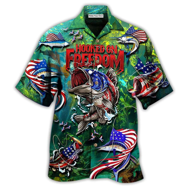 Fishing Hooked On Freedom America - Hawaiian Shirt