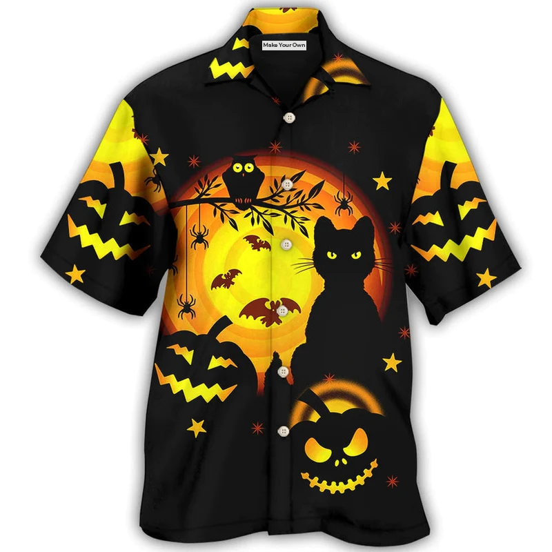 Halloween Awesome Black Cat And Pumpkin - Hawaiian Shirt