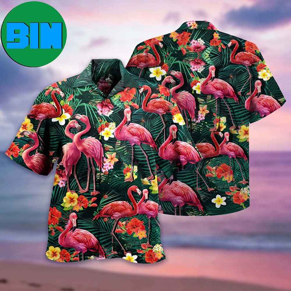 Flamingo Couple Love Flowers Summer Hawaiian Shirt