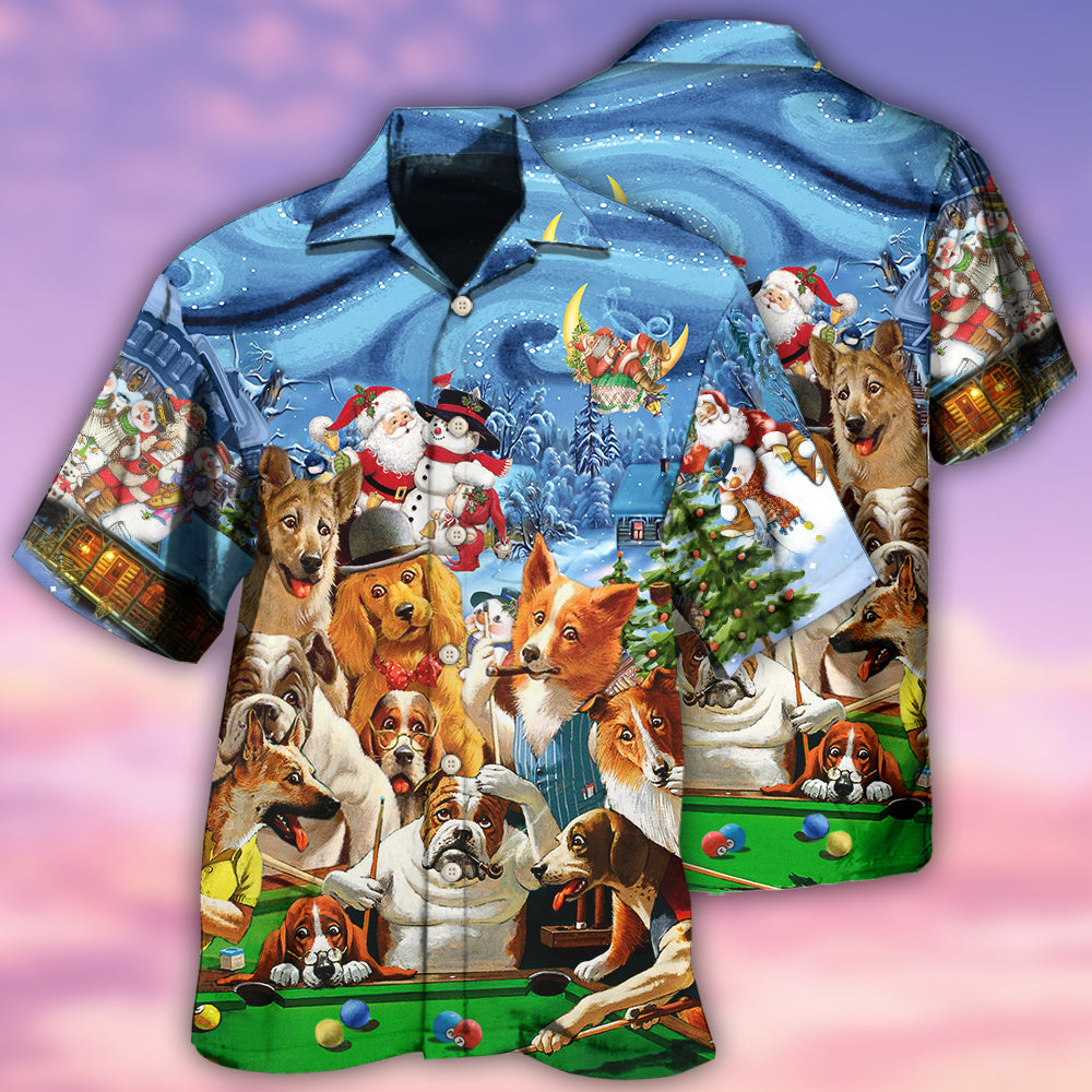 Billiard Vintage Dogs Playing Pool Merry Christmas - Hawaiian Shirt