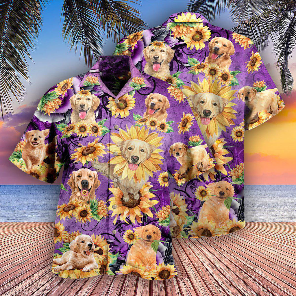 Golden Retriever Be A Sunflower Purple - Hawaiian Shirt