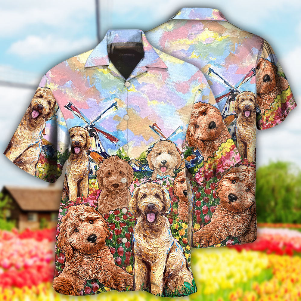 Goldendoodle Dog With Flowers - Hawaiian Shirt