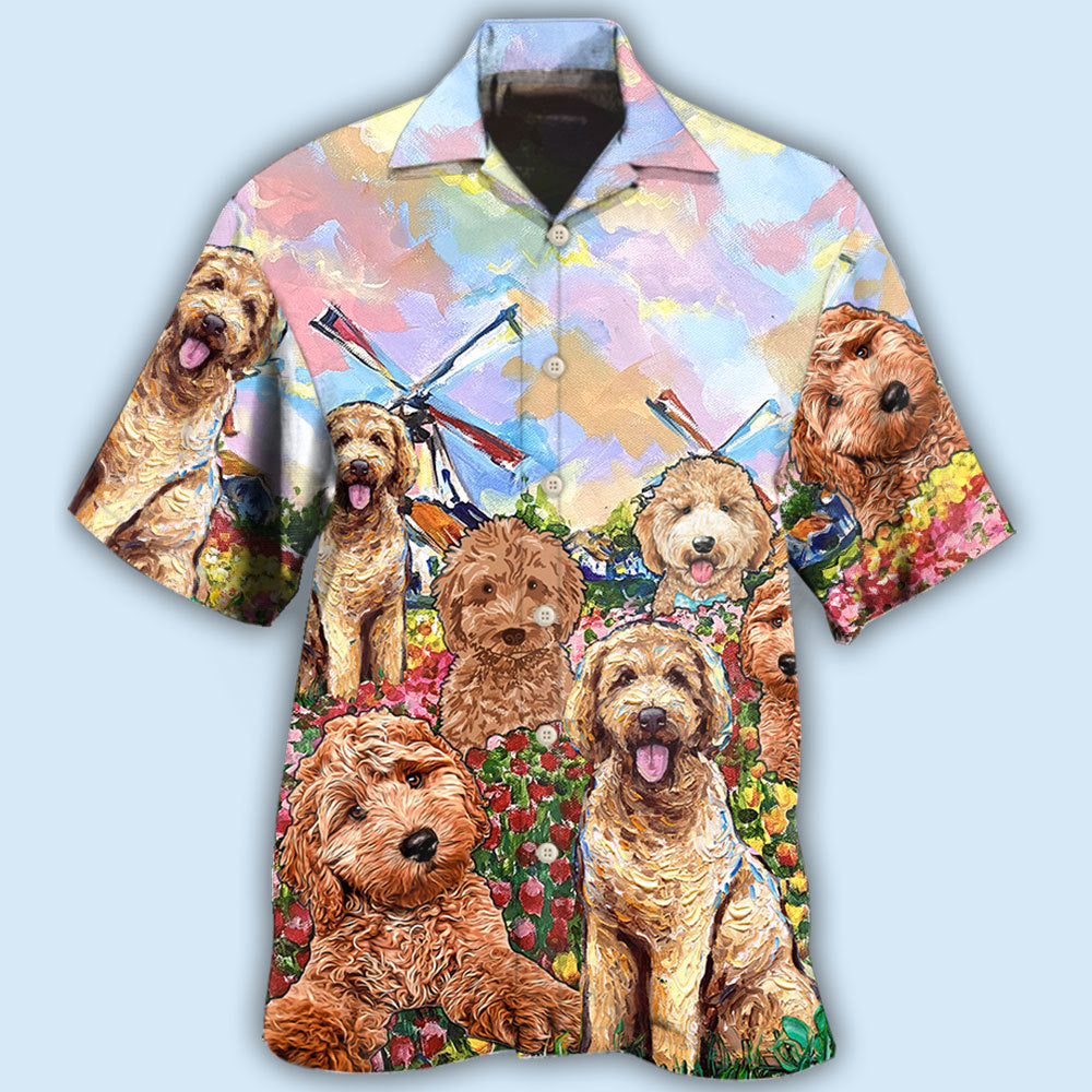 Goldendoodle Dog With Flowers - Hawaiian Shirt