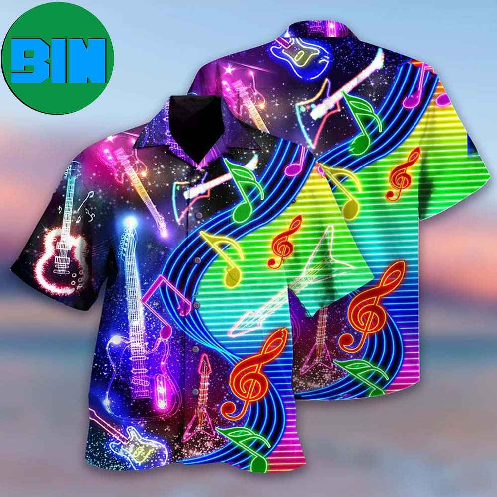 Guitar Love Light Neon Summer Hawaiian Shirt