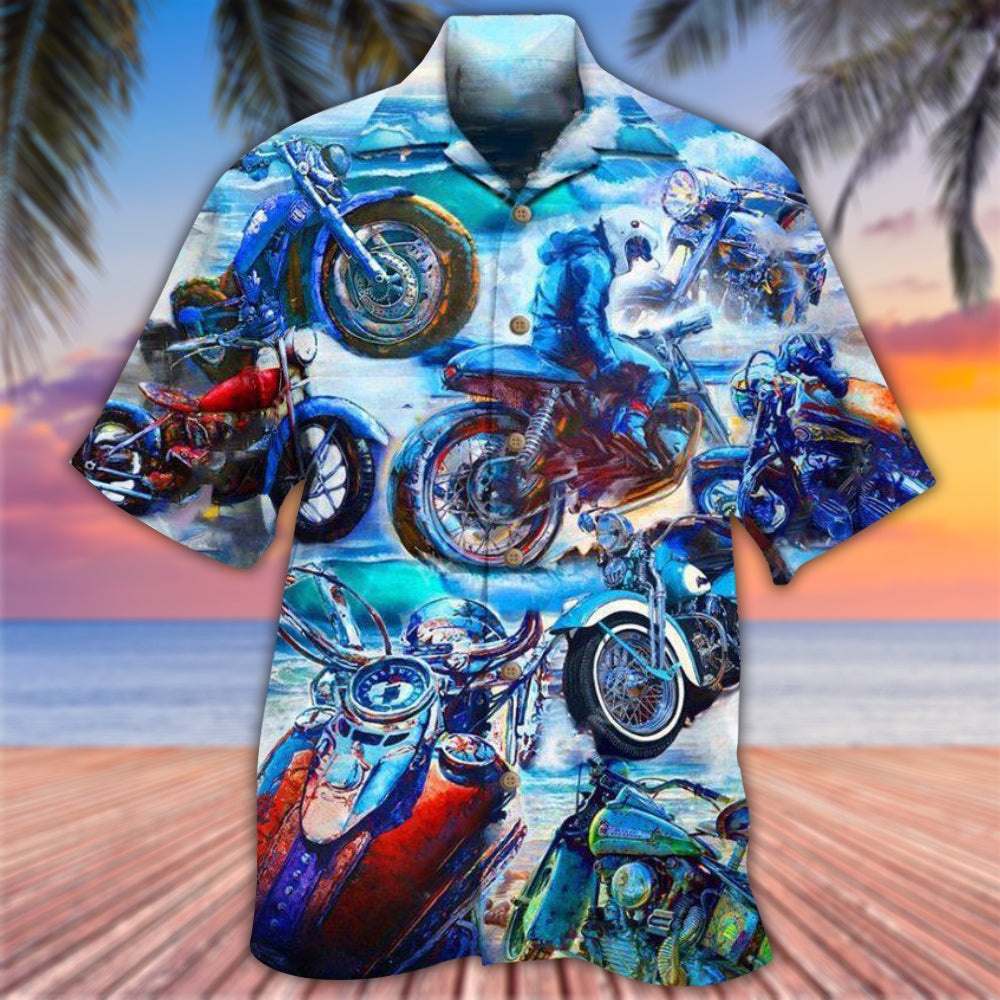 Motorcycle Let's Take A Ride To The Beach Blue Style - Hawaiian Shirt