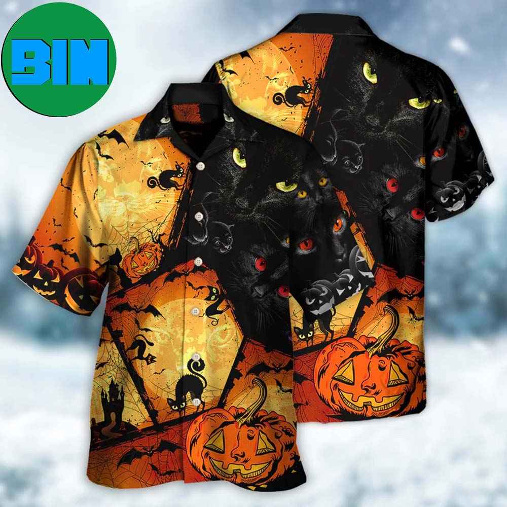 Halloween Black Cat Enjoy Halloween Tropical Hawaiian Shirt