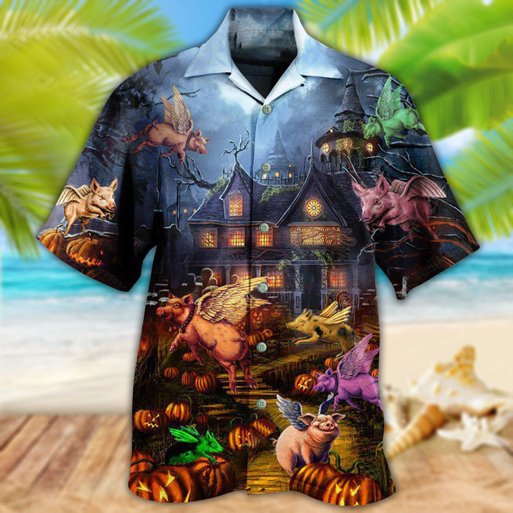 Halloween When Pigs Fly Night - Hawaiian Shirt