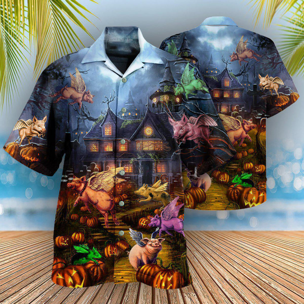 Halloween When Pigs Fly Night - Hawaiian Shirt