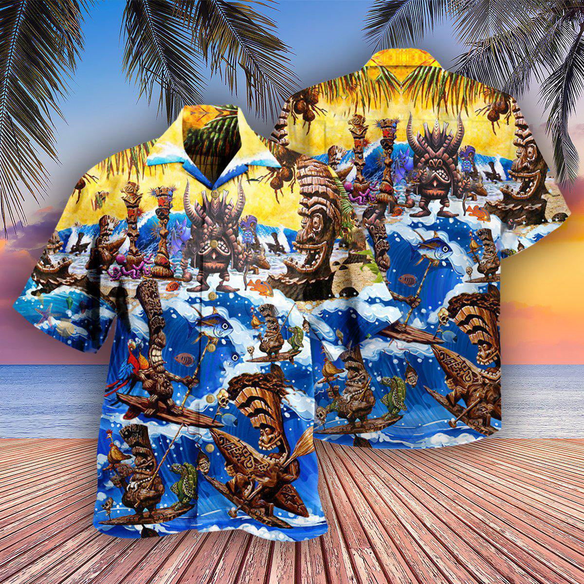 Tiki Happy Surfing Day With Tiki Bar - Hawaiian Shirt