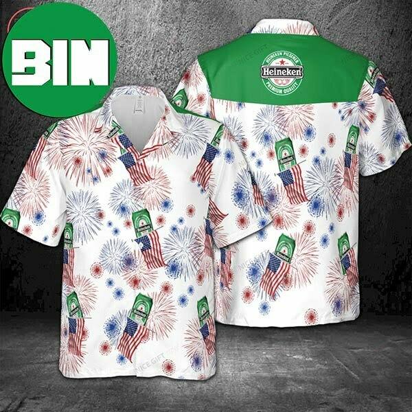 Heineiken American Flag Beer x Fireworks Summer Hawaiian Shirt