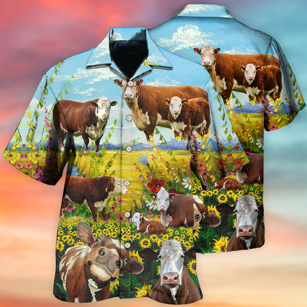 Cow Hereford Cow Landscape Style - Hawaiian Shirt