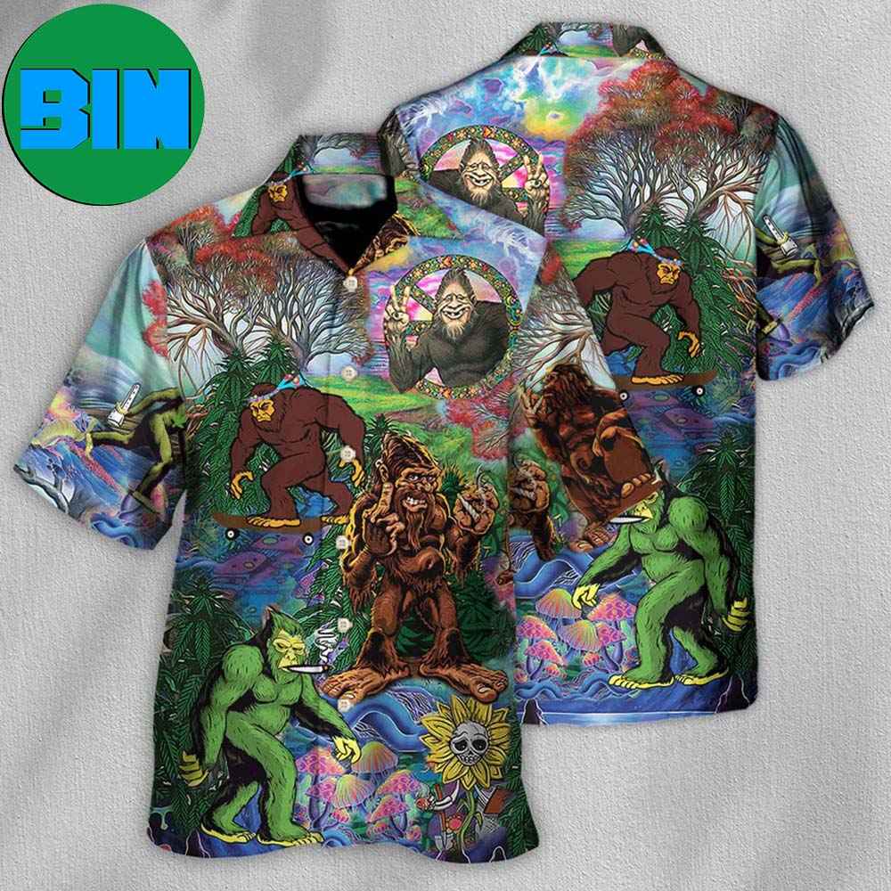 Hippie Bigfoot Peace Life Color Tropical Hawaiian Shirt