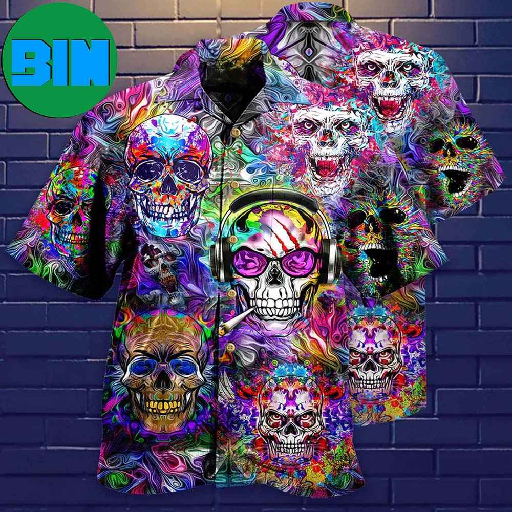 Hippie Skull Color Flowers Tropical Hawaiian Shirt