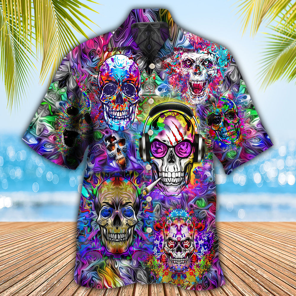 Hippie Skull Colorful Flowers - Hawaiian Shirt