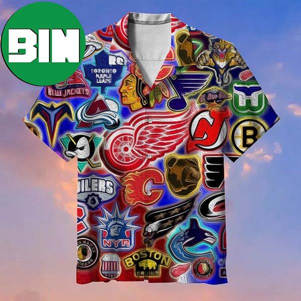 Hockey League Team Logo Collection Summer Hawaiian Shirt