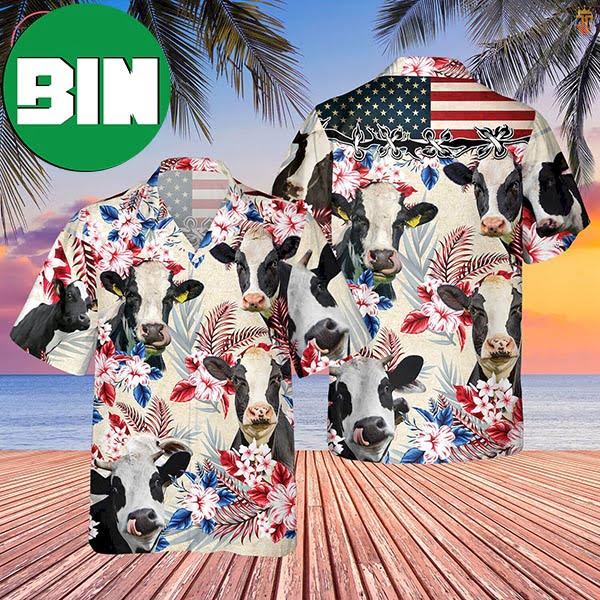 Holstein Friesian Cattle American Flag Summer Tropical Hawaiian Shirt