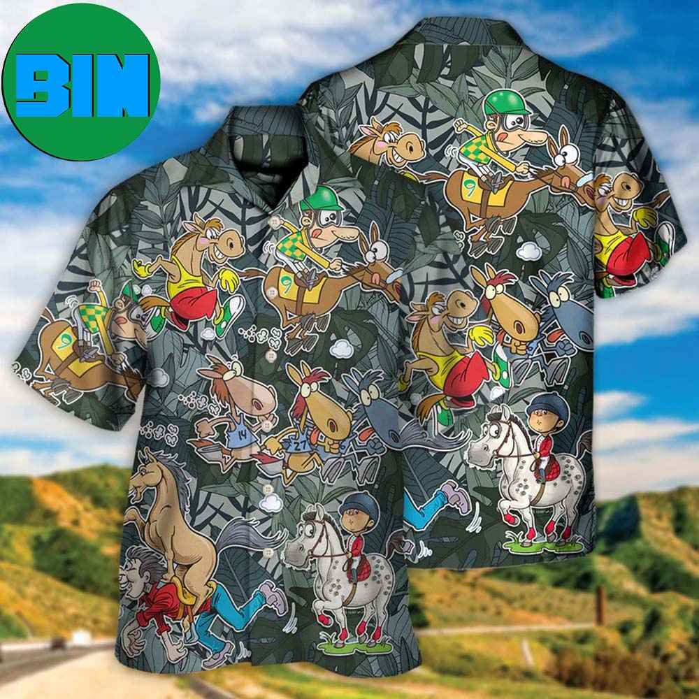 Horse Racing Funny Art Tropical Hawaiian Shirt