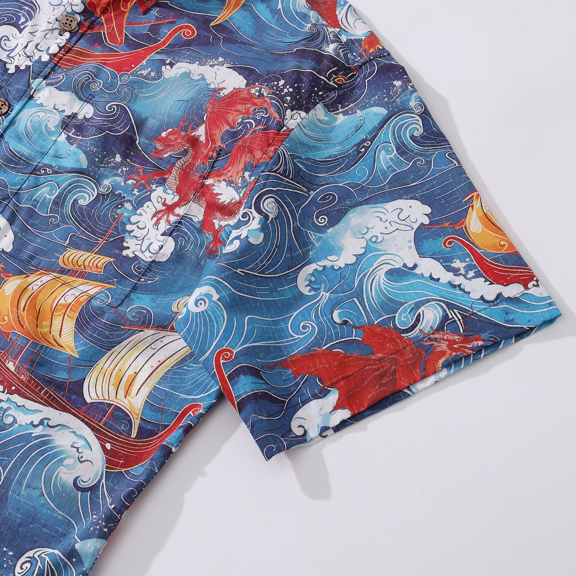 Yiume Viking Hawaiian Shirt For Men Dragon-Hunting Button-down Short Sleeve Cotton Beach Shirt Dragon-hunting Viking By Sun