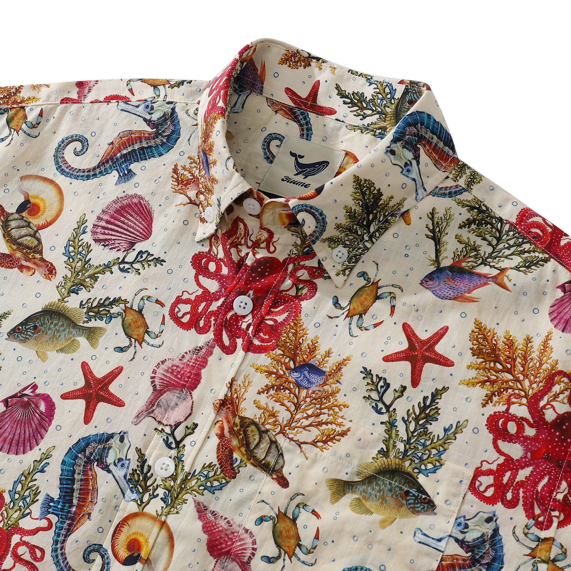 Men's Funky Hawaiian Shirt Marine Life Seahorse Octopus Print Button-down Tencel™ Marine Life (tencel™) By Amy