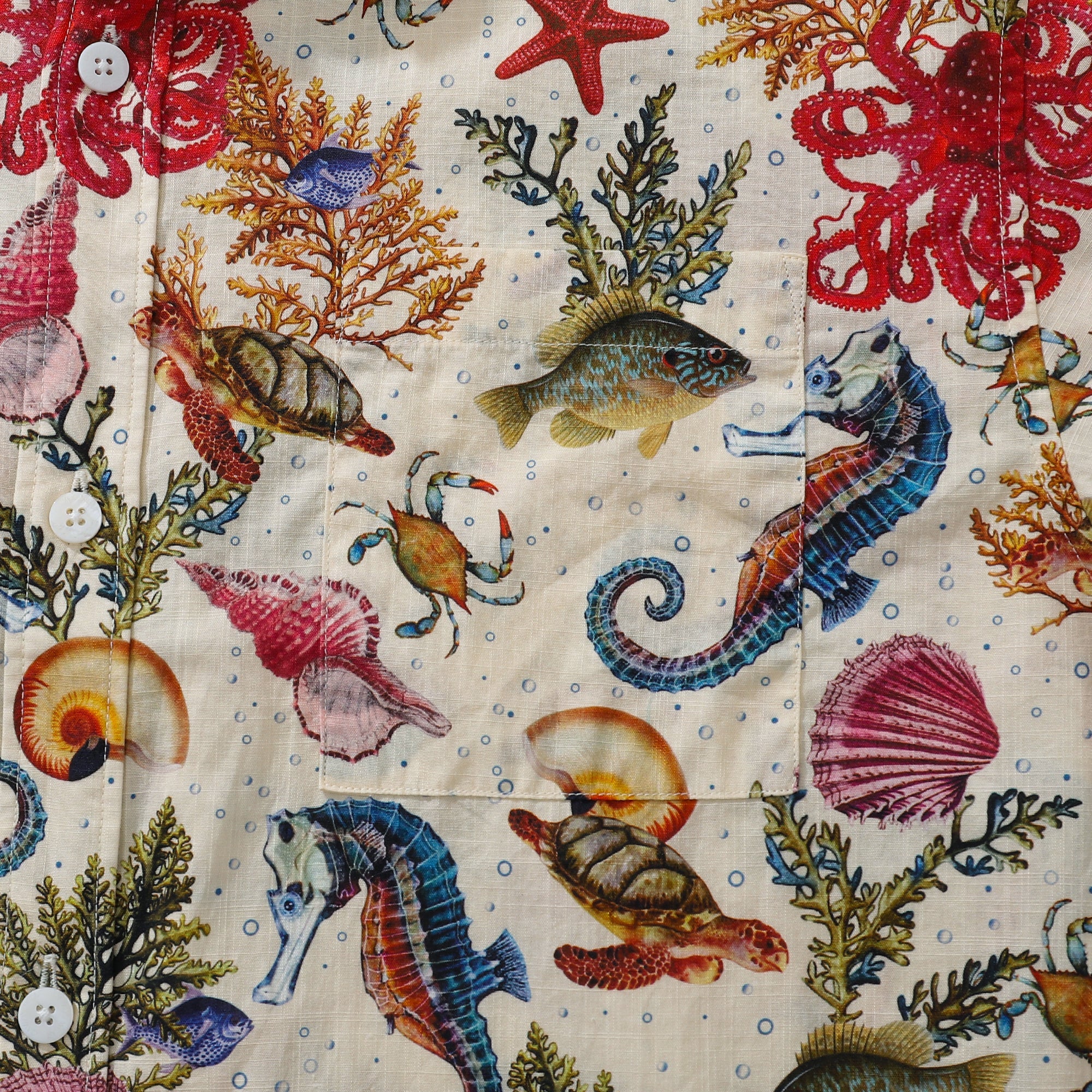 Men's Funky Hawaiian Shirt Marine Life Seahorse Octopus Print Button-down Tencel™ Marine Life (tencel™) By Amy