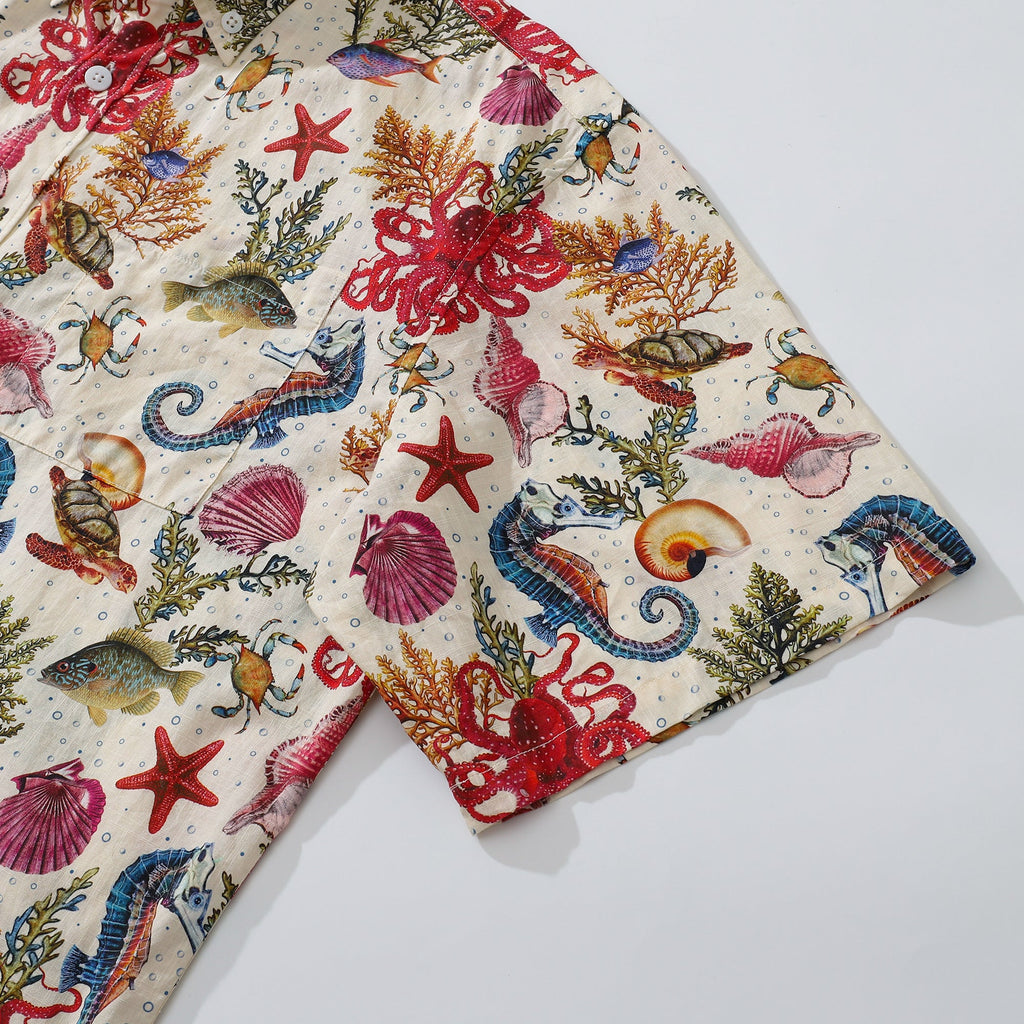Men's Funky Hawaiian Shirt Marine Life Seahorse Octopus Print Button-down Tencel™ Marine Life (tencel™) By Amy