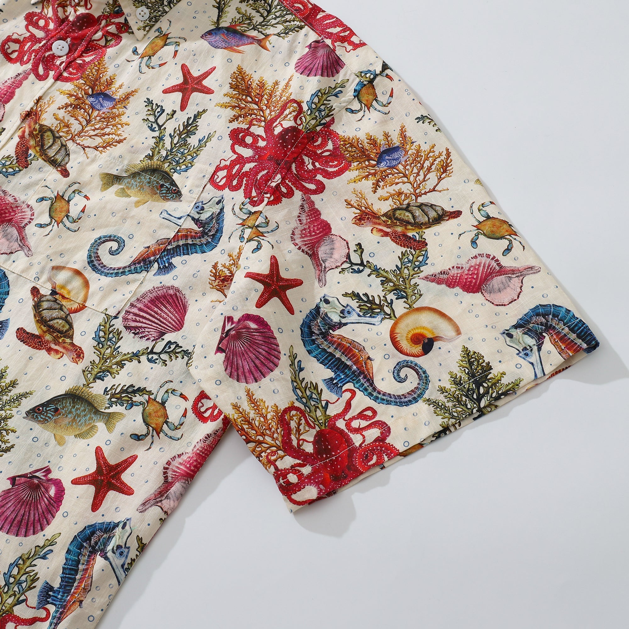 Men's Funky Hawaiian Shirt Marine Life Seahorse Octopus Print Button-down Tencel™ Marine Life (tencel™) By Amy