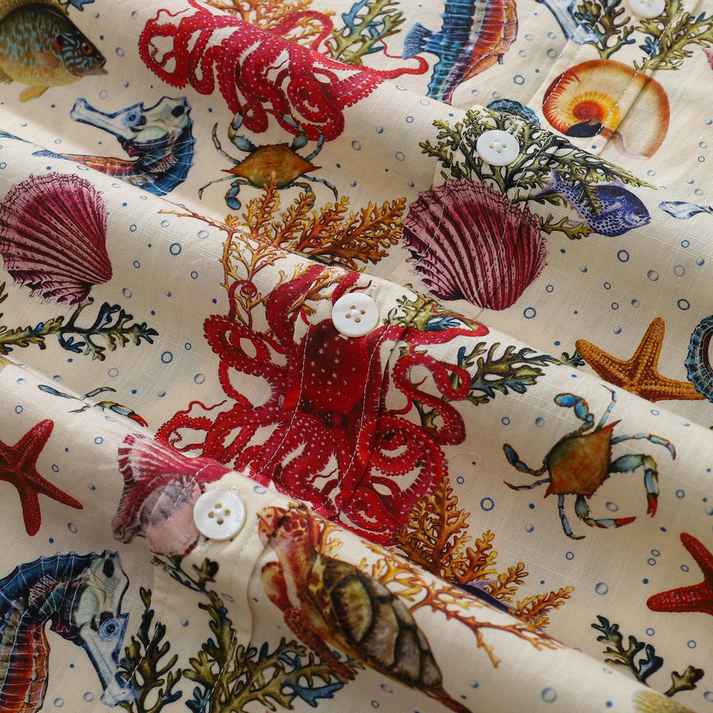 Men's Funky Hawaiian Shirt Marine Life Seahorse Octopus Print Button-down Tencel™ Marine Life (tencel™) By Amy