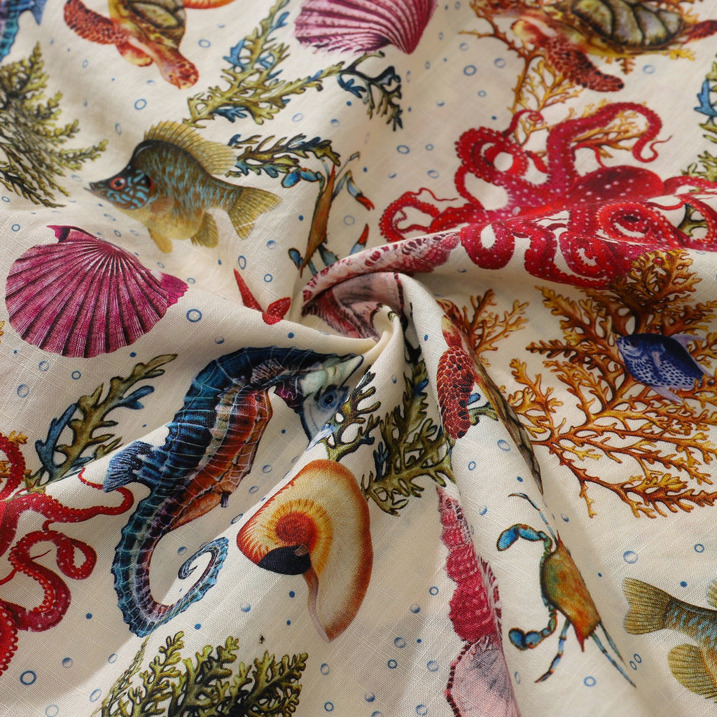 Men's Funky Hawaiian Shirt Marine Life Seahorse Octopus Print Button-down Tencel™ Marine Life (tencel™) By Amy