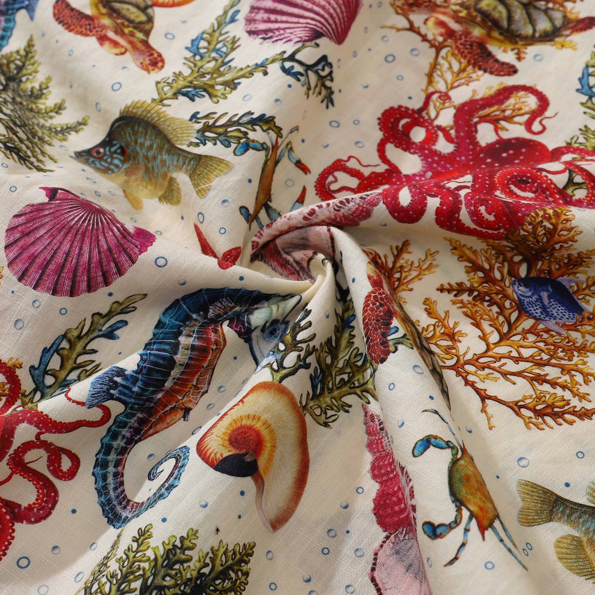 Men's Funky Hawaiian Shirt Marine Life Seahorse Octopus Print Button-down Tencel™ Marine Life (tencel™) By Amy