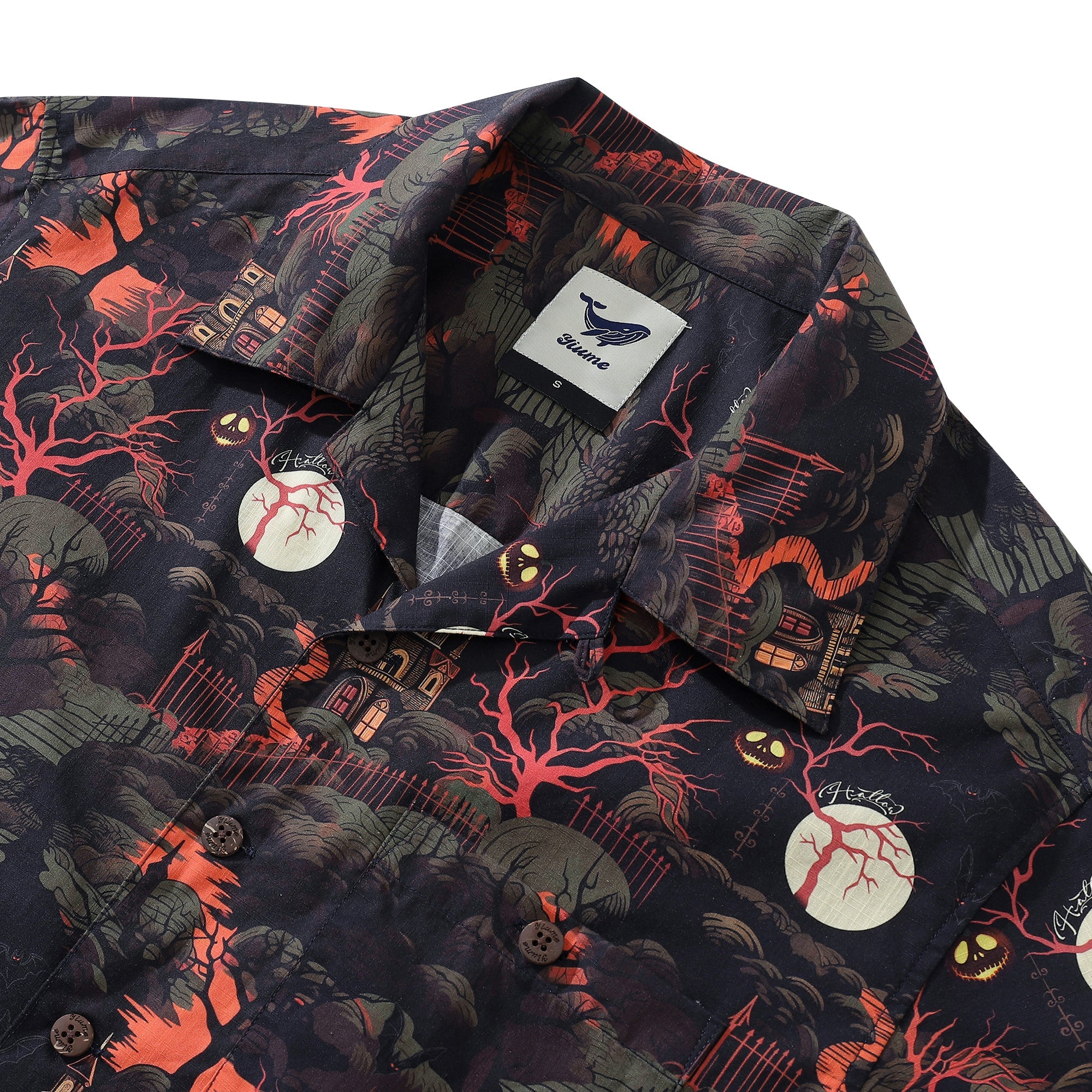 Halloween Hawaiian Shirt For Men Midnight Castle Shirt Camp Collar 100% Cotton By Sun