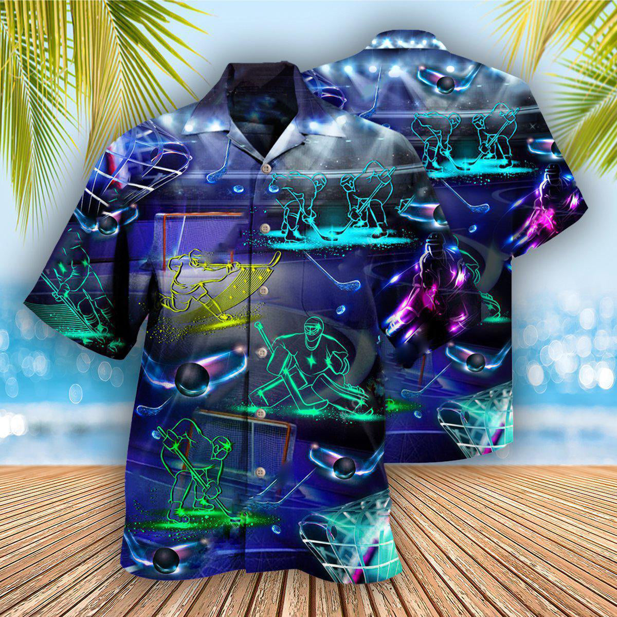 Ice Hockey Neon Art - Hawaiian Shirt