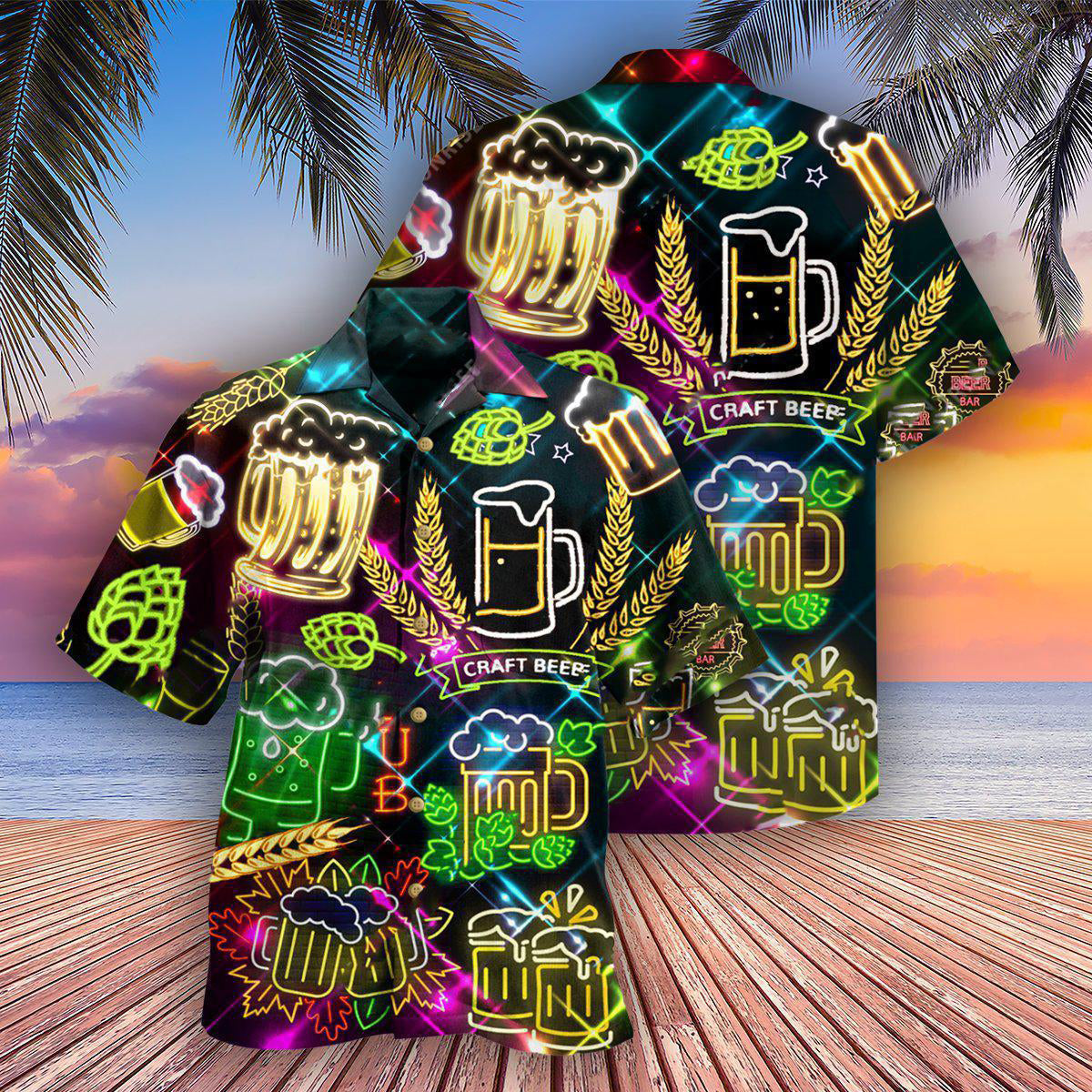 Beer It's Beer O'clock Neon Style - Hawaiian Shirt
