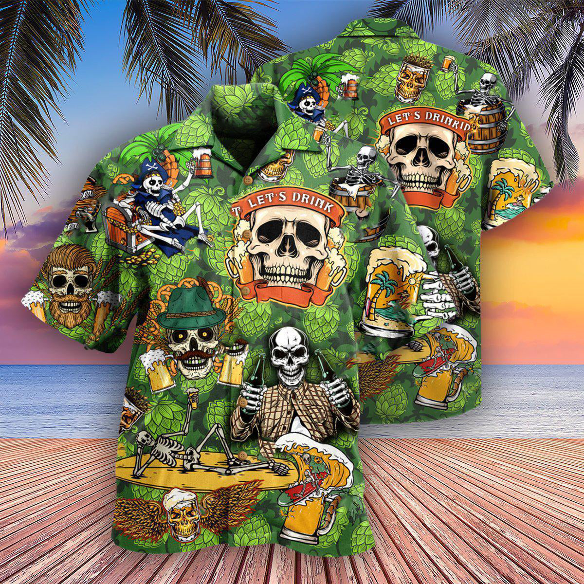 Beer It's Beer Time Skull - Hawaiian Shirt