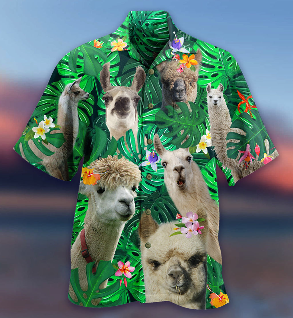 Lama Cute Love Green Leaves - Hawaiian Shirt