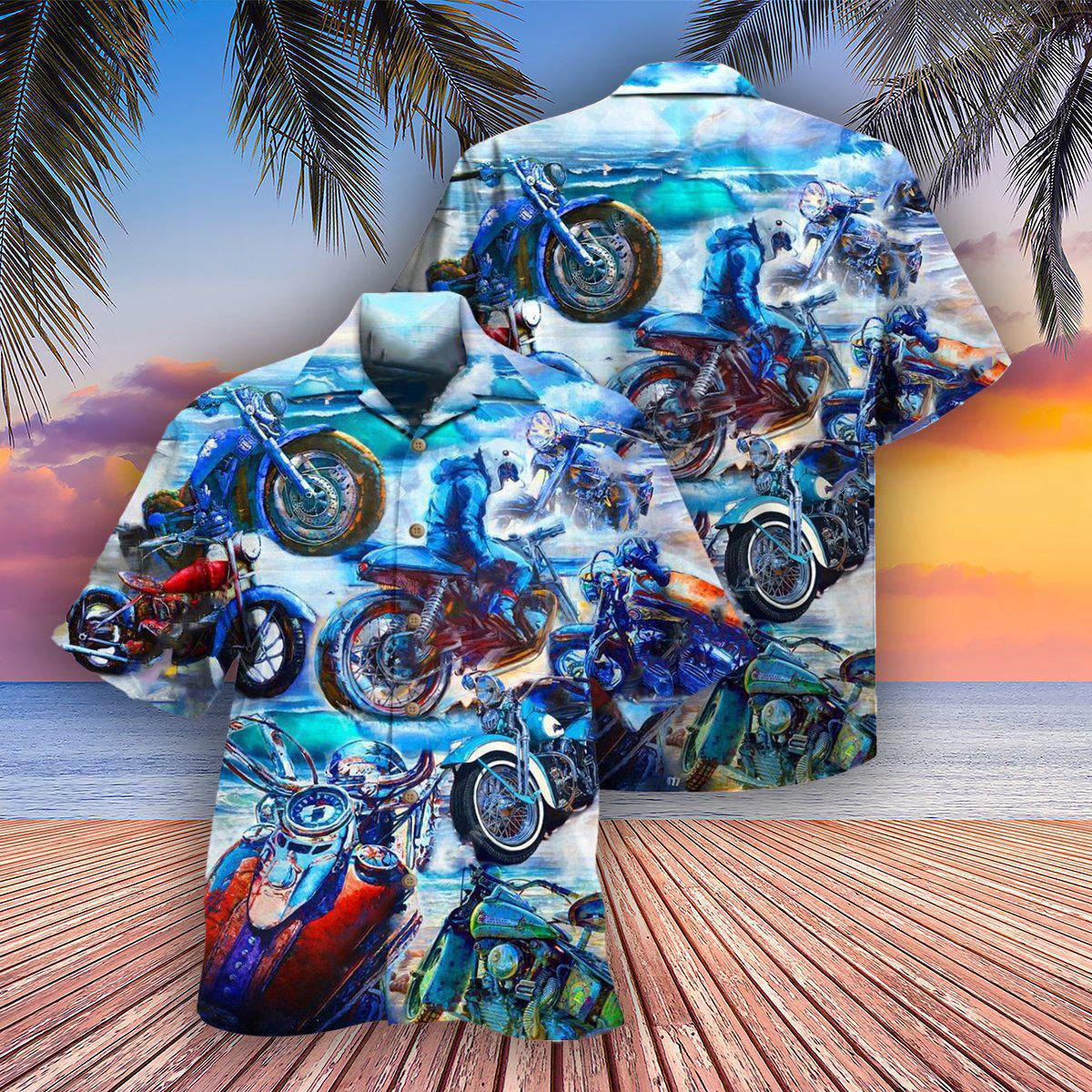 Motorcycle Let's Take A Ride To The Beach Blue Style - Hawaiian Shirt