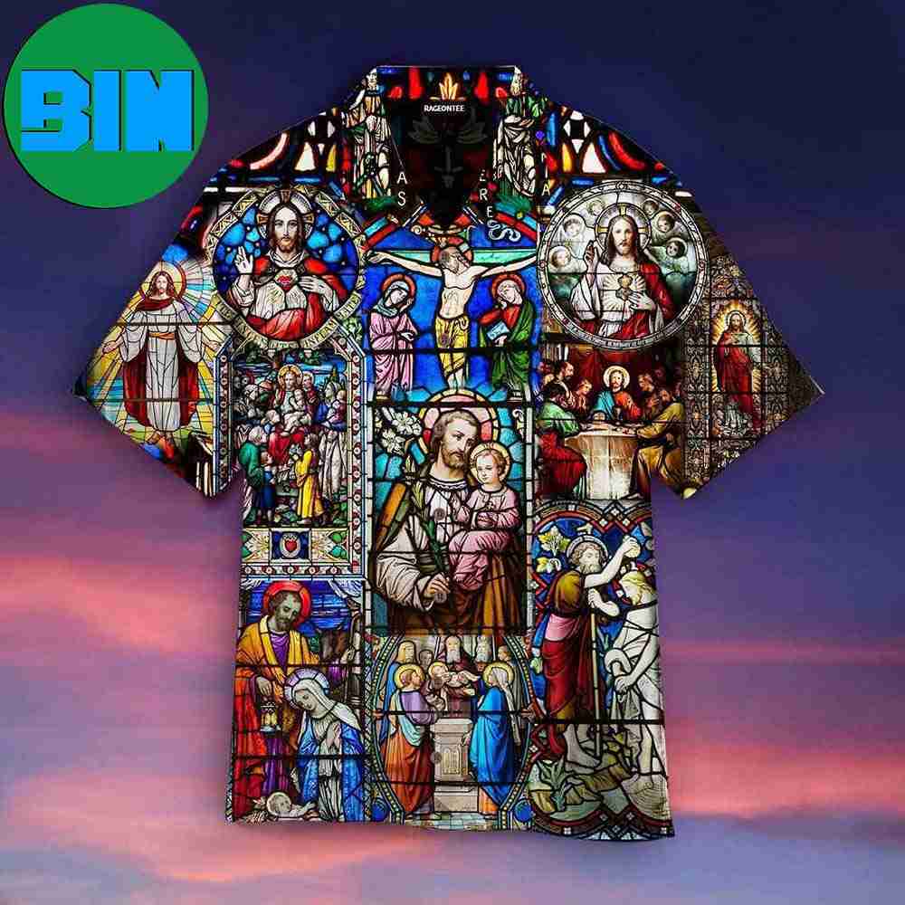 Life Of Jesus Stained Glass Summer Hawaiian Shirt