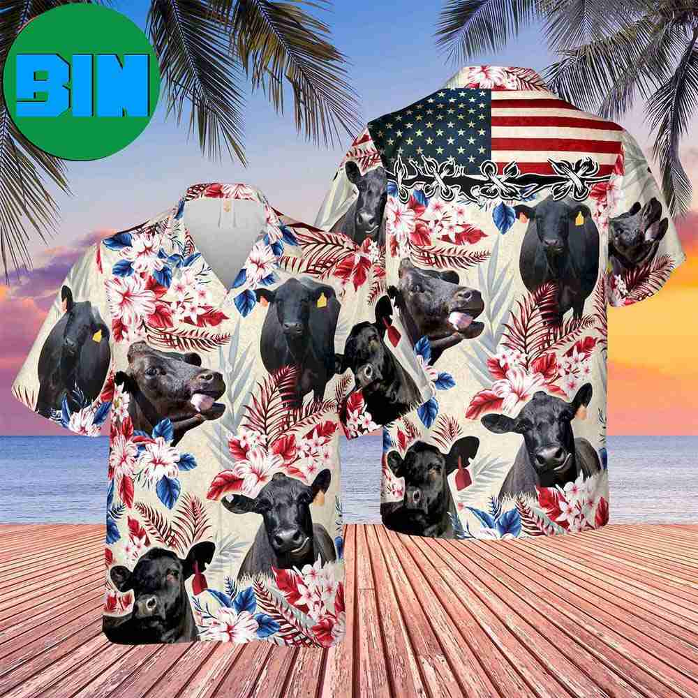 Longhorn Cattle American Flag Tropical Hawaiian Shirt